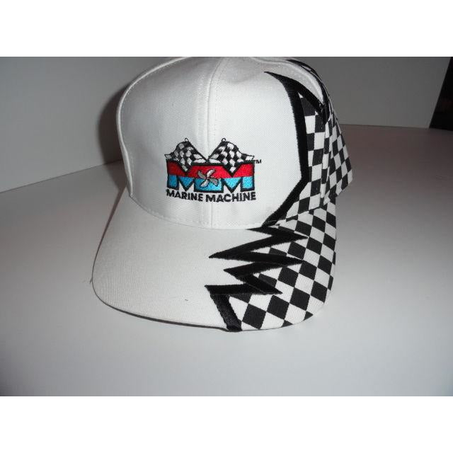 Marine Machine embriodered white baseball cap with Checkered Flag