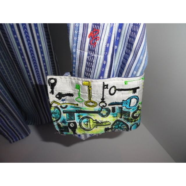 Robert Graham Blue Navy Ornate Stripe Shirt — Medium