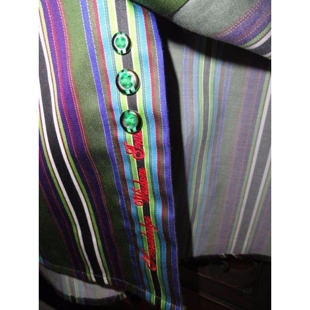 Robert Graham Olive Multicolor Bold Stripe Shirt — Medium