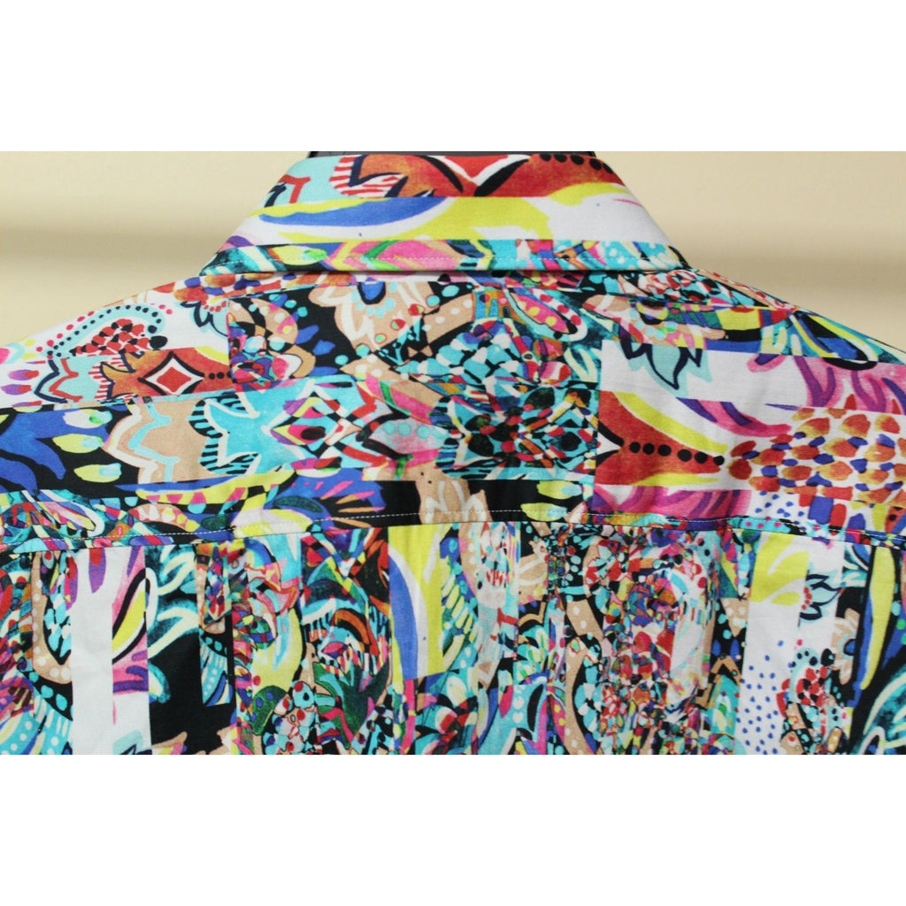Robert Graham Psychedelic Collage Print Short Sleeve Shirt — Medium