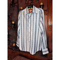 Robert Graham White Blue Grey Fine Stripe Diamond Motif Shirt — Medium