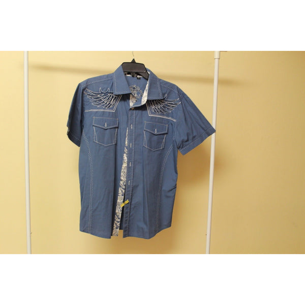 Men's Victorious Los Angeles Blue Short Sleeve Button Up Shirt Size Medium