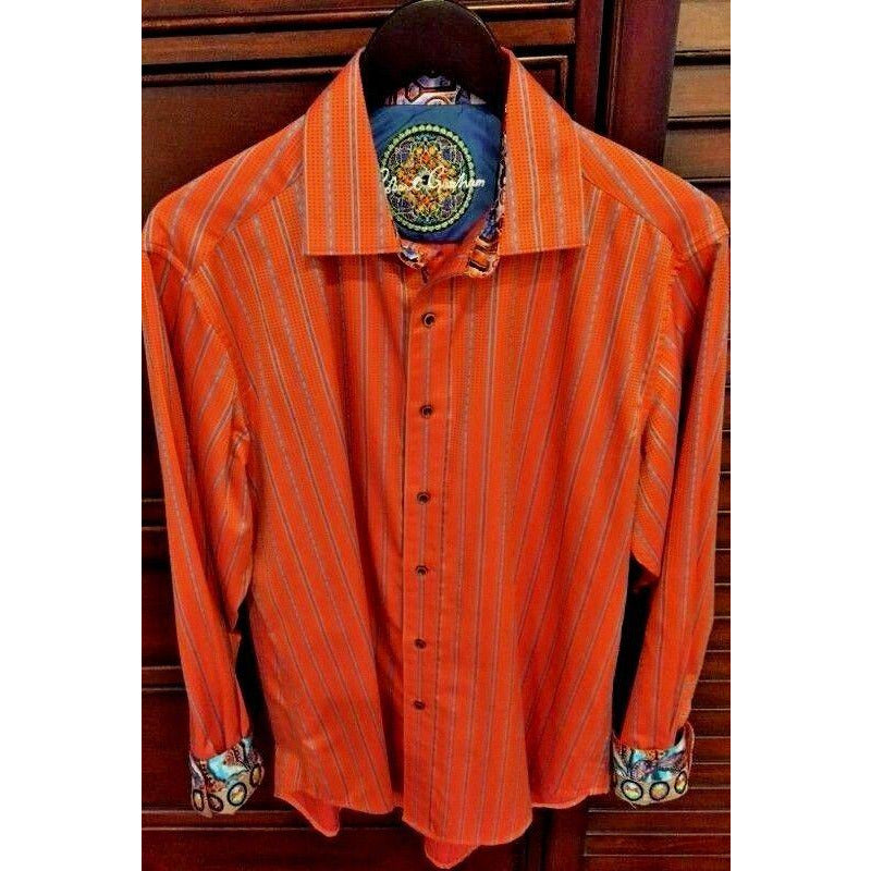 Robert Graham Classic Sport Bold Orange Red Stripe Shirt — Medium