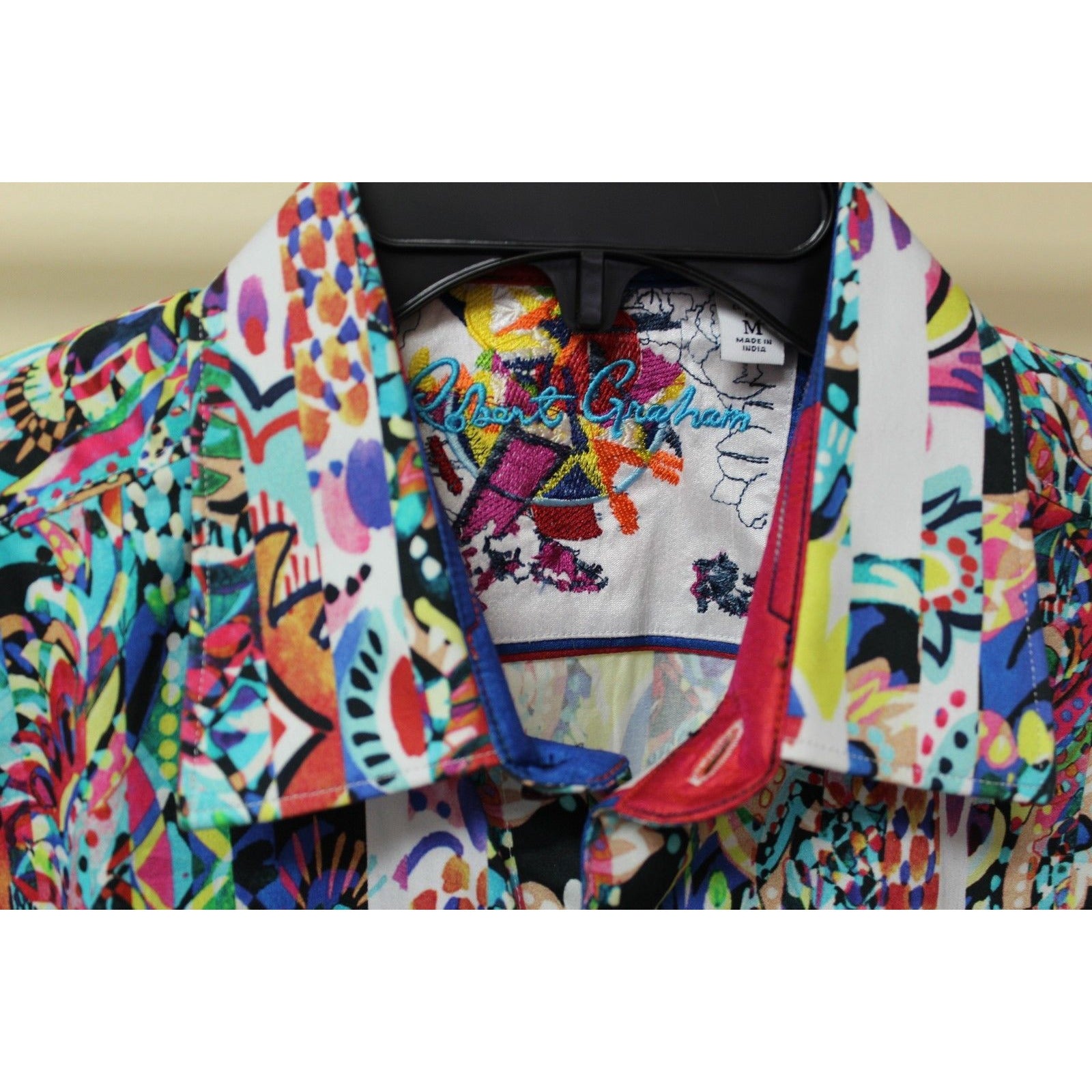 Robert Graham Psychedelic Collage Print Short Sleeve Shirt — Medium