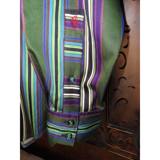 Robert Graham Olive Multicolor Bold Stripe Shirt — Medium