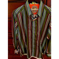 Robert Graham Olive Multicolor Bold Stripe Shirt — Medium