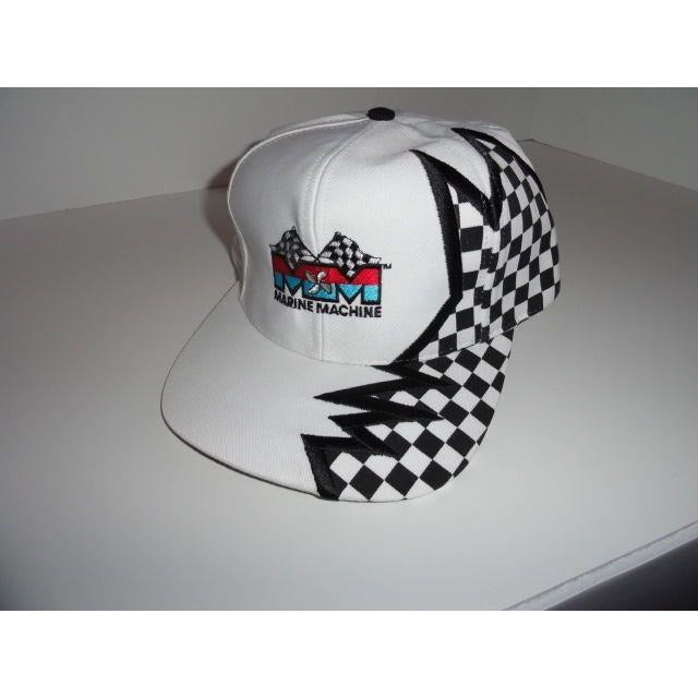 Marine Machine embriodered white baseball cap with Checkered Flag