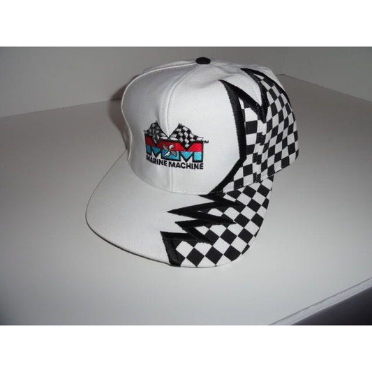 Marine Machine embriodered white baseball cap with Checkered Flag
