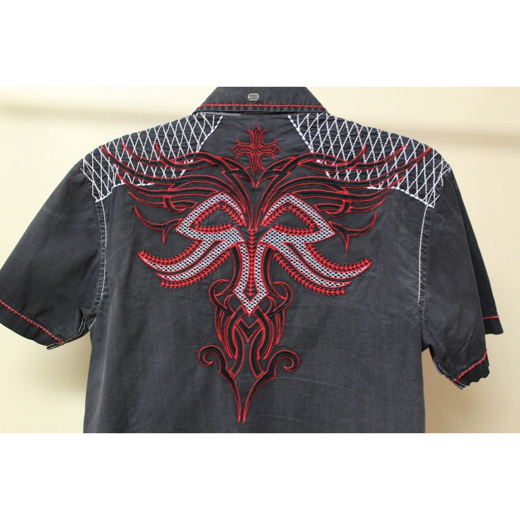 Men's Roar Signature Black Short Sleeve Button Up Shirt Size Medium