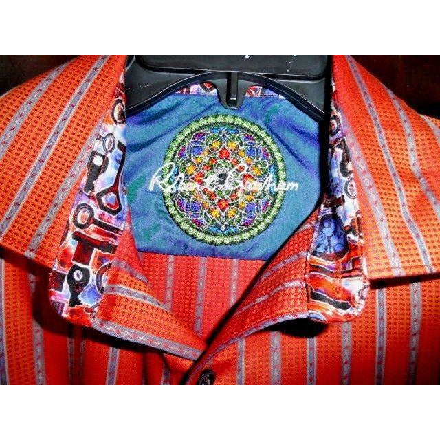 Robert Graham Classic Sport Bold Orange Red Stripe Shirt — Medium
