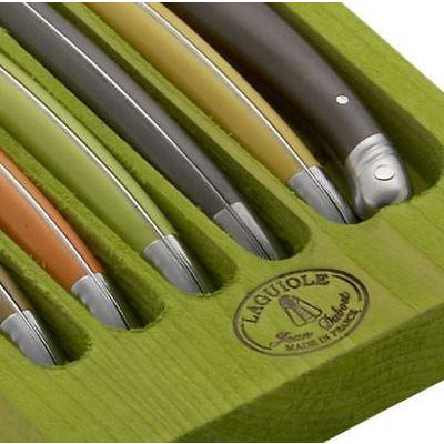 Laguiole Natura 6 Steak Knife Set & Wood Tray