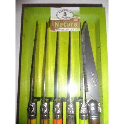 Laguiole Natura 6 Steak Knife Set & Wood Tray