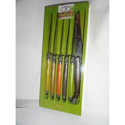 Laguiole Natura 6 Steak Knife Set & Wood Tray