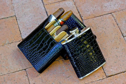 Brizard and Co. The 6 oz Flask - Croco Pattern Black
