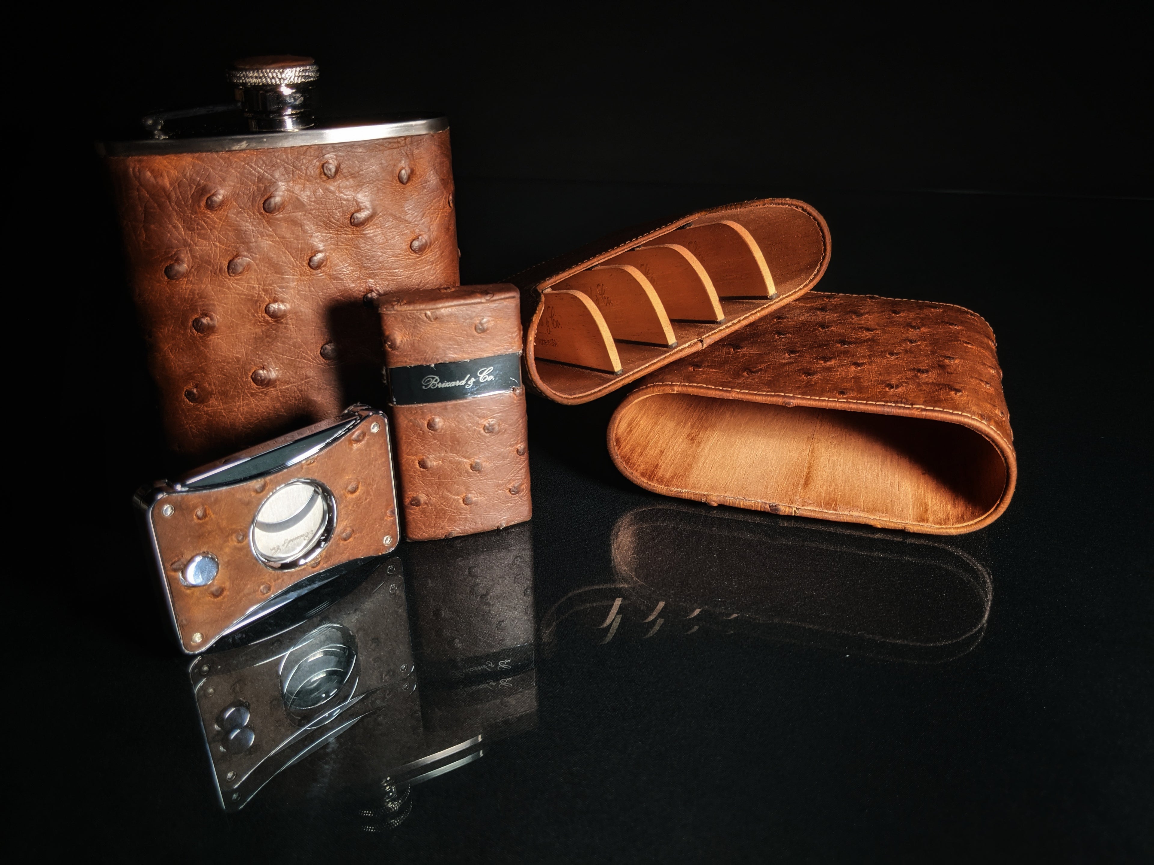 Brizard and Co Havana Traveler in Genuine Saddle Ostrich with Cutter and Lighter