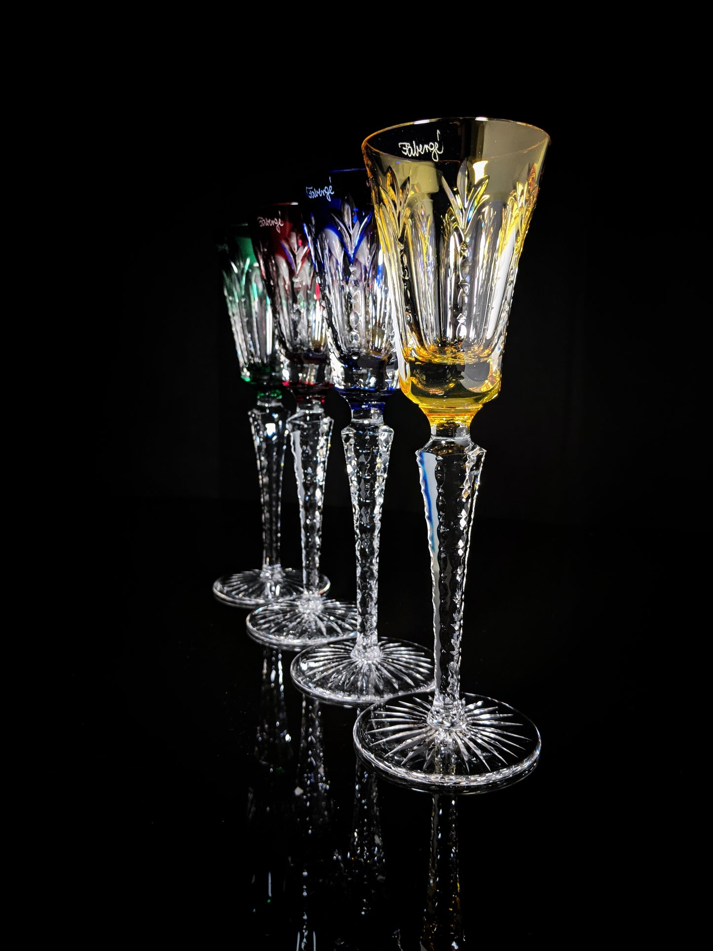 Faberge  Palais Royal  Crystal Colored Flutes signed by Tatiana Faberge NIB