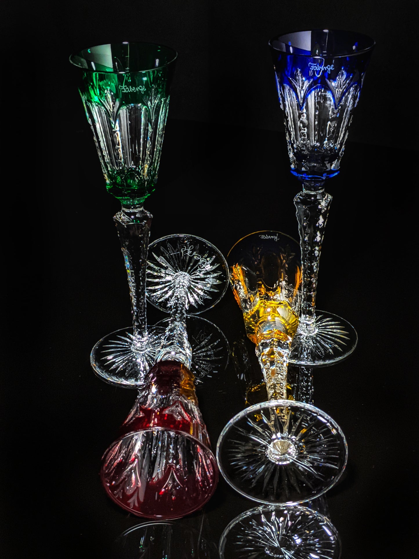 Faberge  Palais Royal  Crystal Colored Flutes signed by Tatiana Faberge NIB