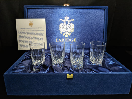 Faberge Clear Crystal Shot Glasses  Set of 4 NIB