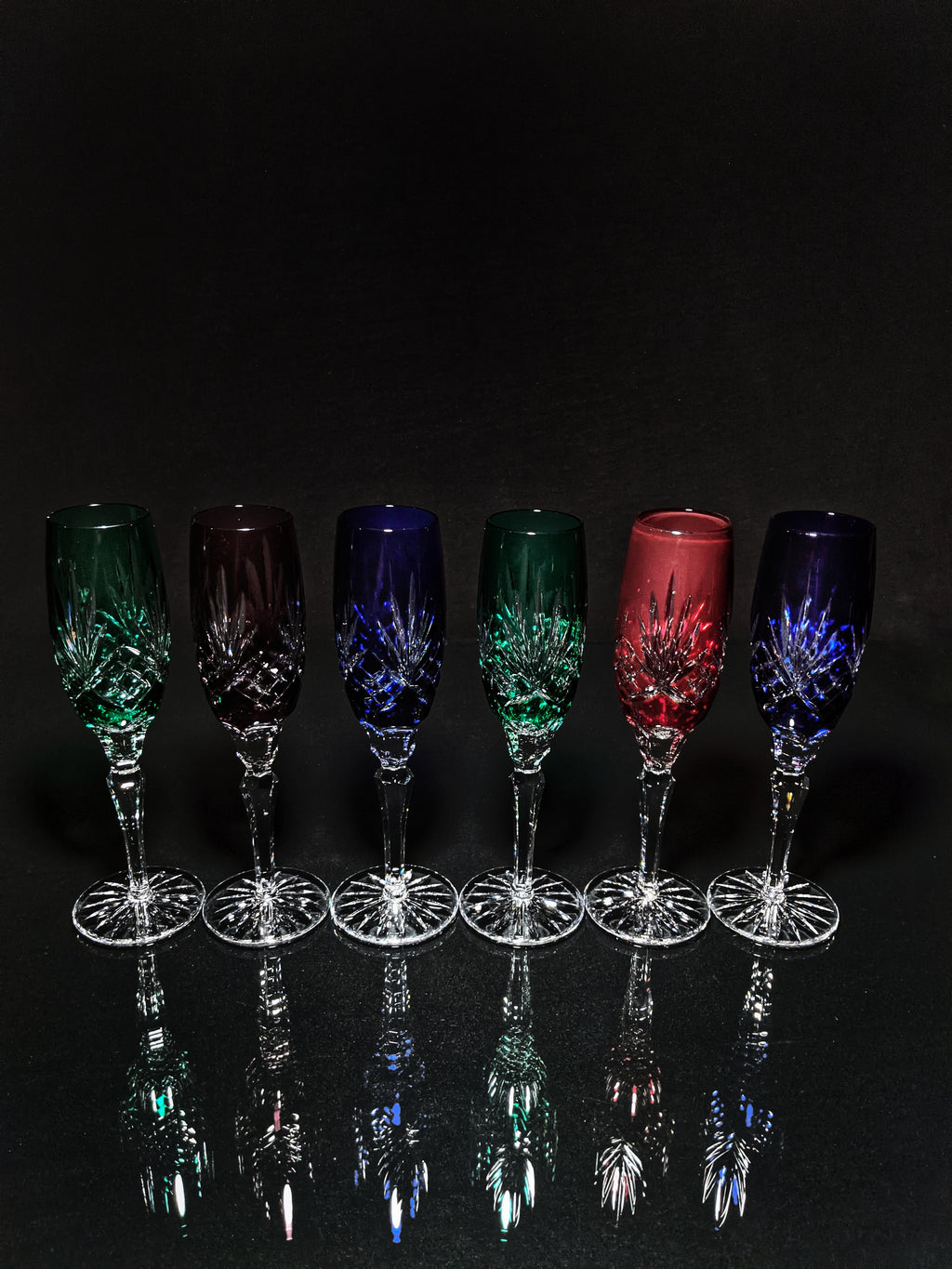 AJKA Colored Crystal Champagne Flutes — Set of 6