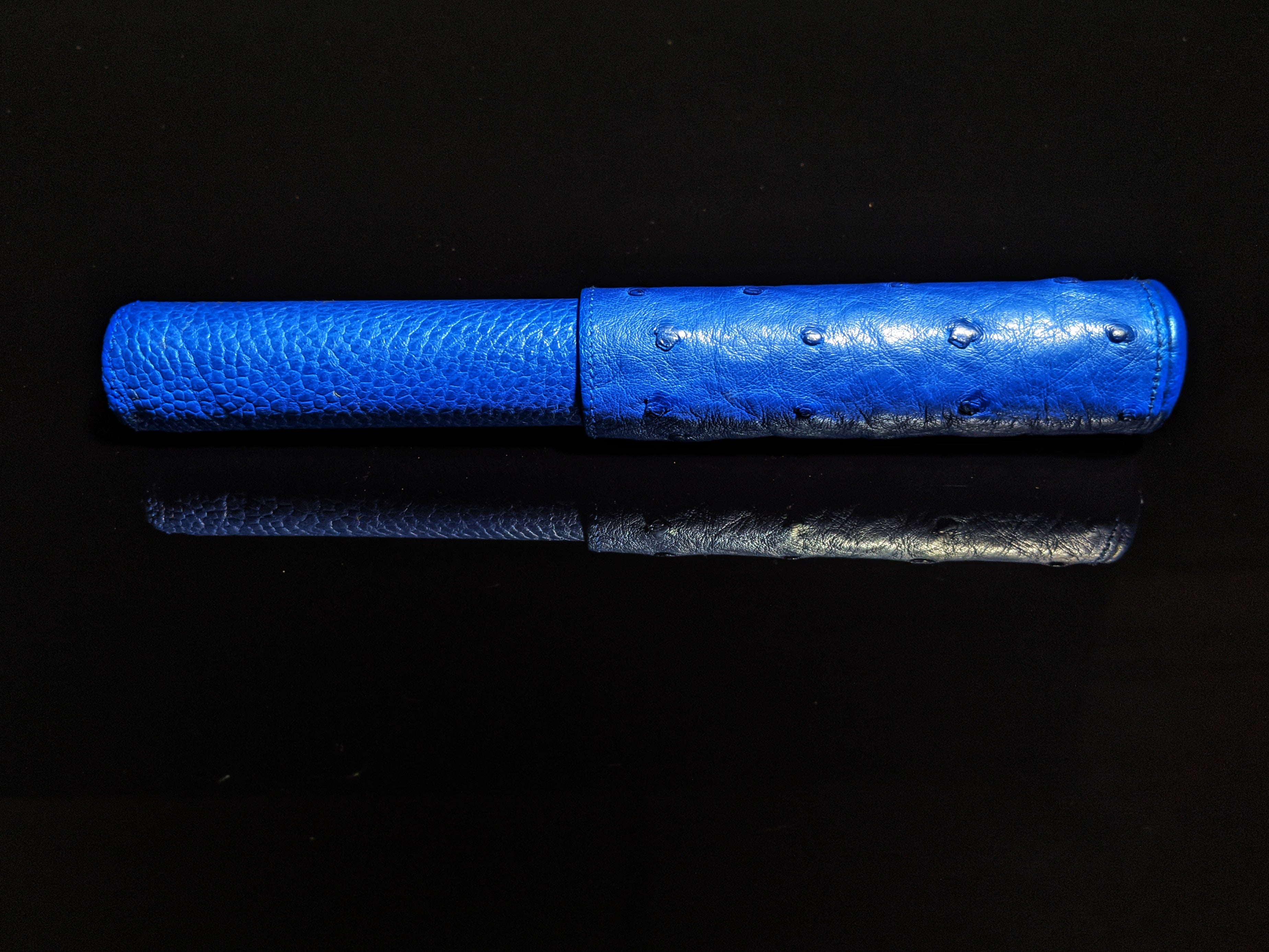 Brizard and Co Blue Ostrich Single Cigar Tube Holder