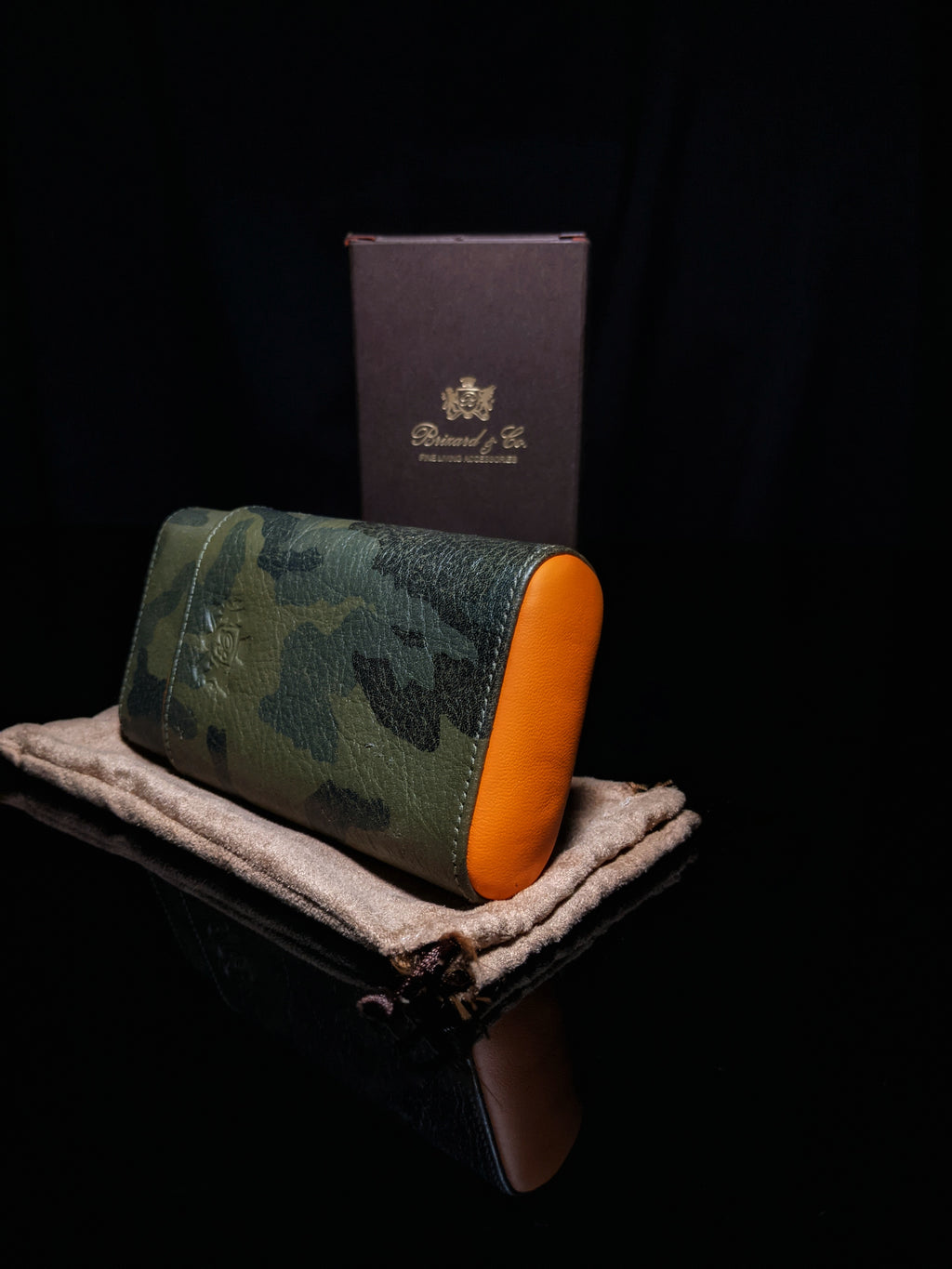 Brizard and Co. Show Band 3 Cigar Case — Camouflage & Orange Leather