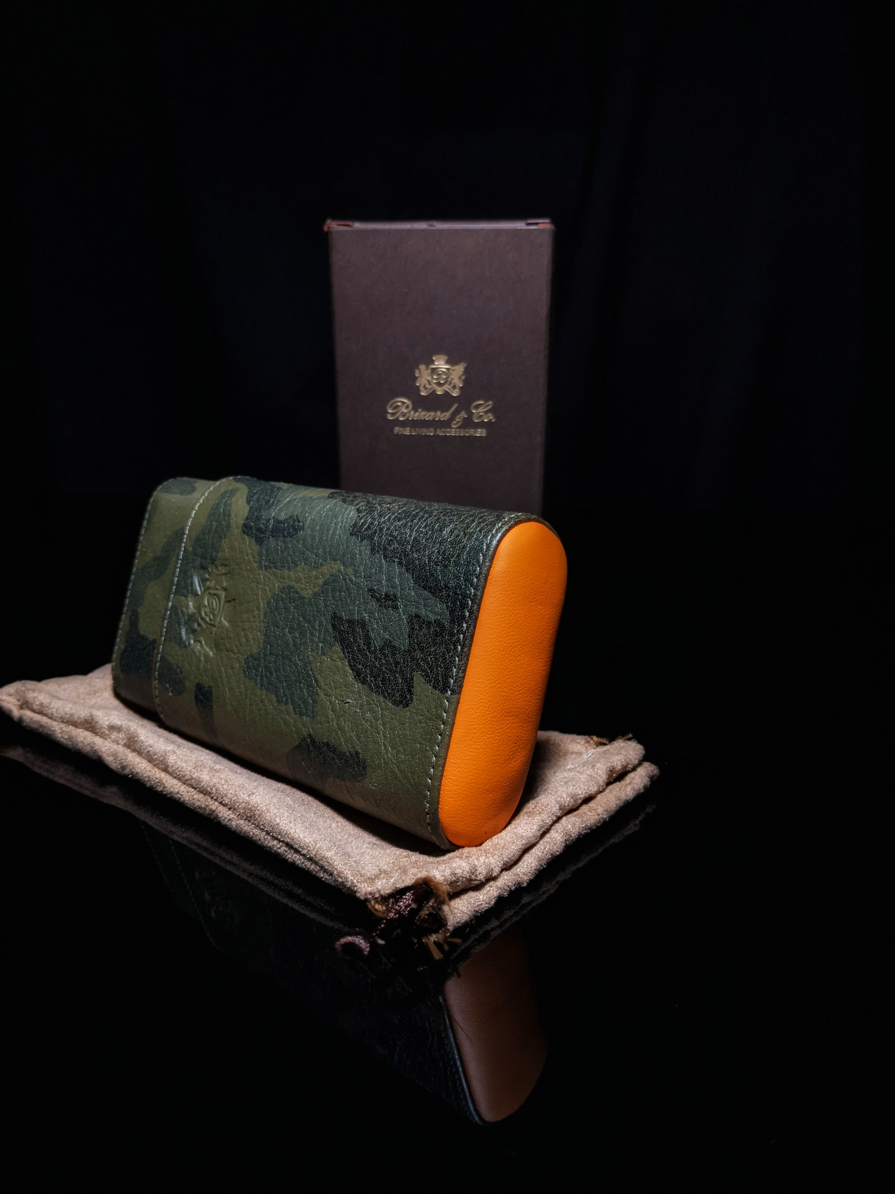 Brizard and Co. Show Band 3 Cigar Case — Camouflage & Orange Leather