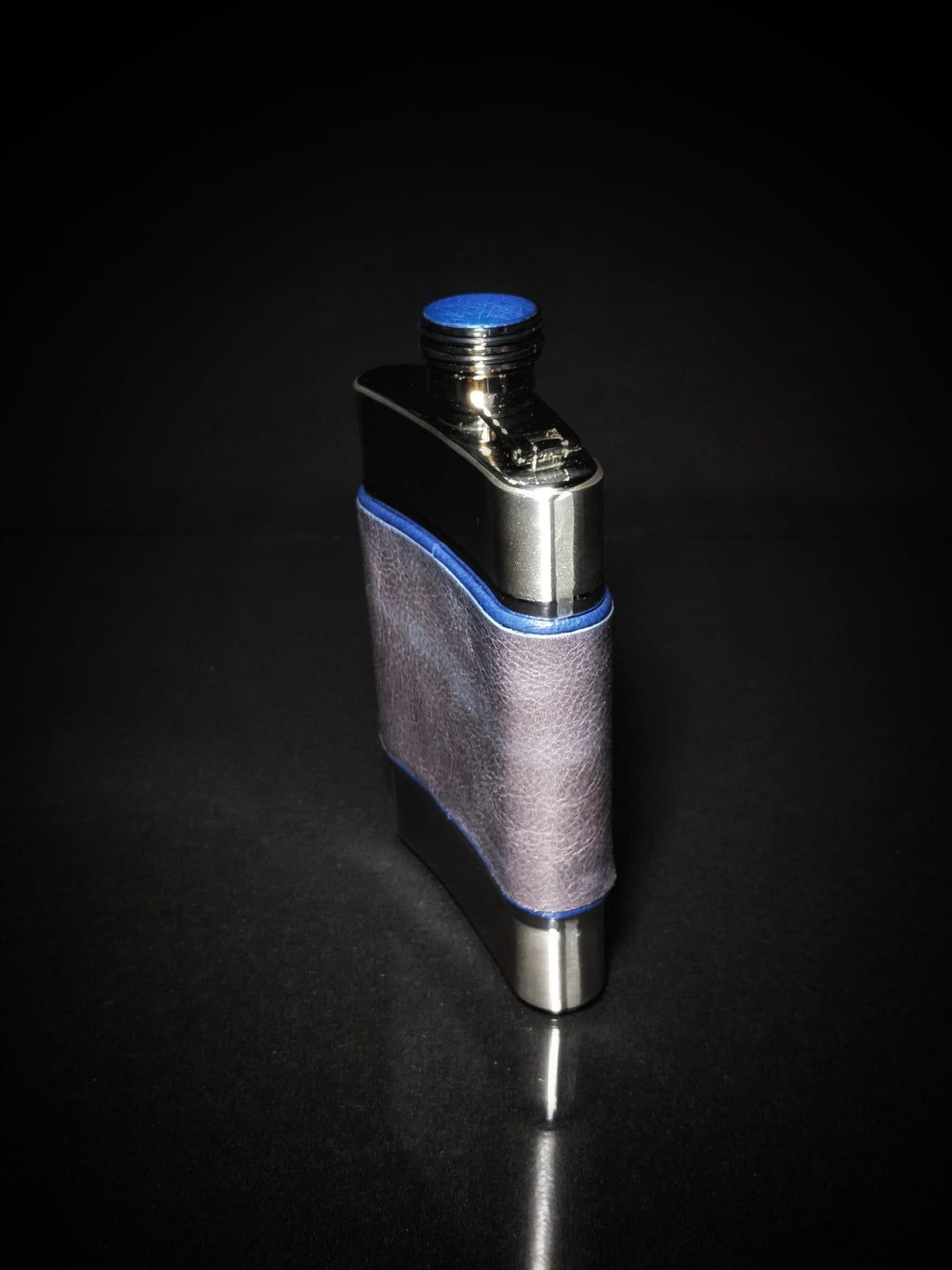 Brizard and Co. The 8 oz Flask -Full Grain Gray Leather and Blue Ostrich