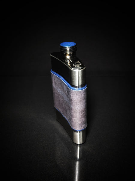 Brizard and Co. The 8 oz Flask -Full Grain Gray Leather and Blue Ostrich