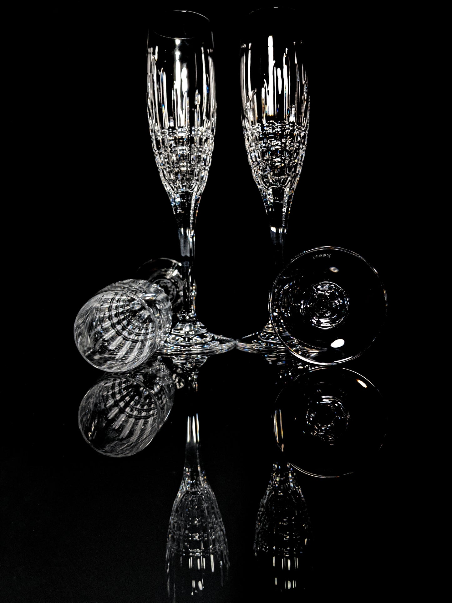 Faberge Crown Clear Cut Crystal Champagne Flutes Set of 6 NIB