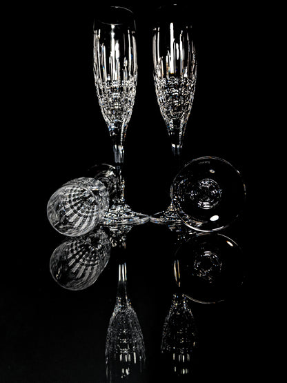 Faberge Crown Clear Cut Crystal Champagne Flutes Set of 6 NIB