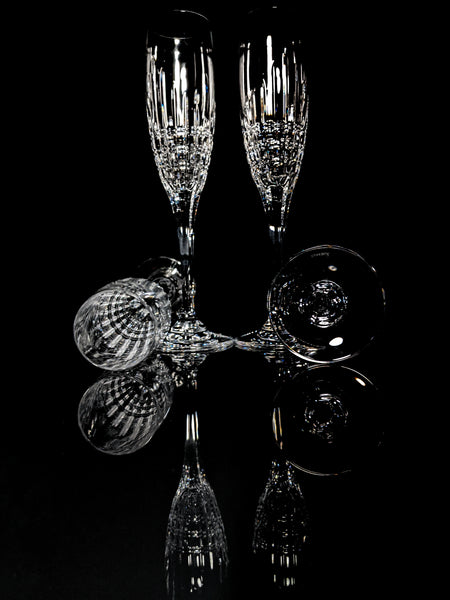 Faberge Crown Clear Cut Crystal Champagne Flutes Set of 6 NIB