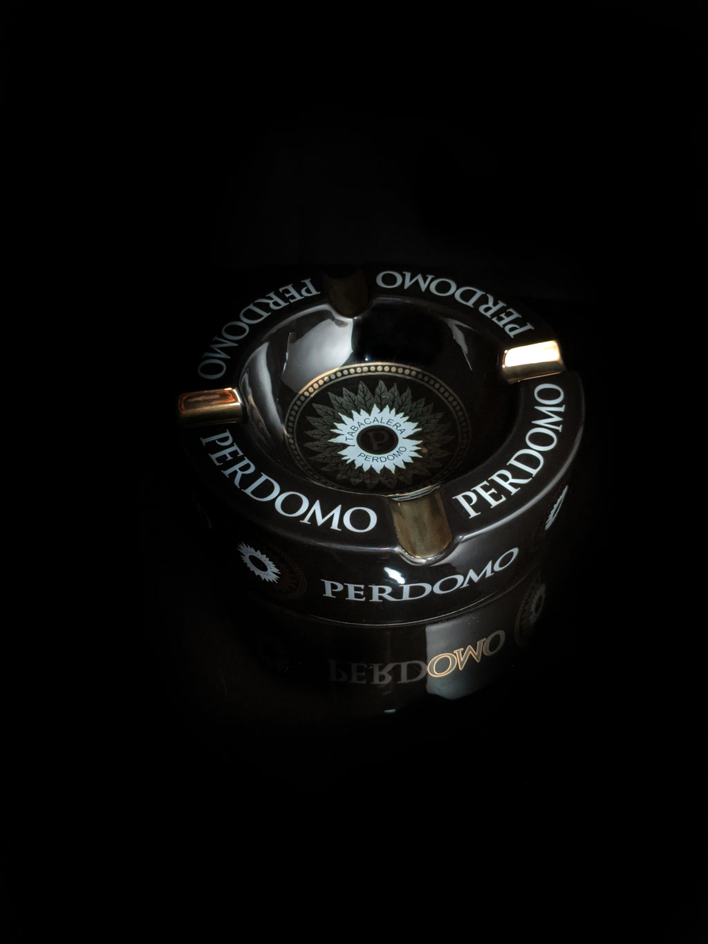 Perdomo Black and Gold Large Ceramic Ashtray 9" diameter NIB