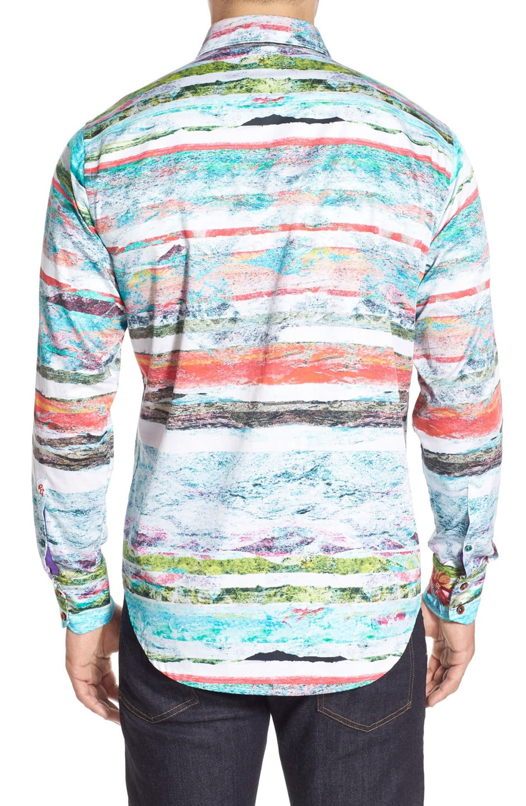 Robert Graham Bedouin Watercolor Landscape Stripe Shirt — Medium
