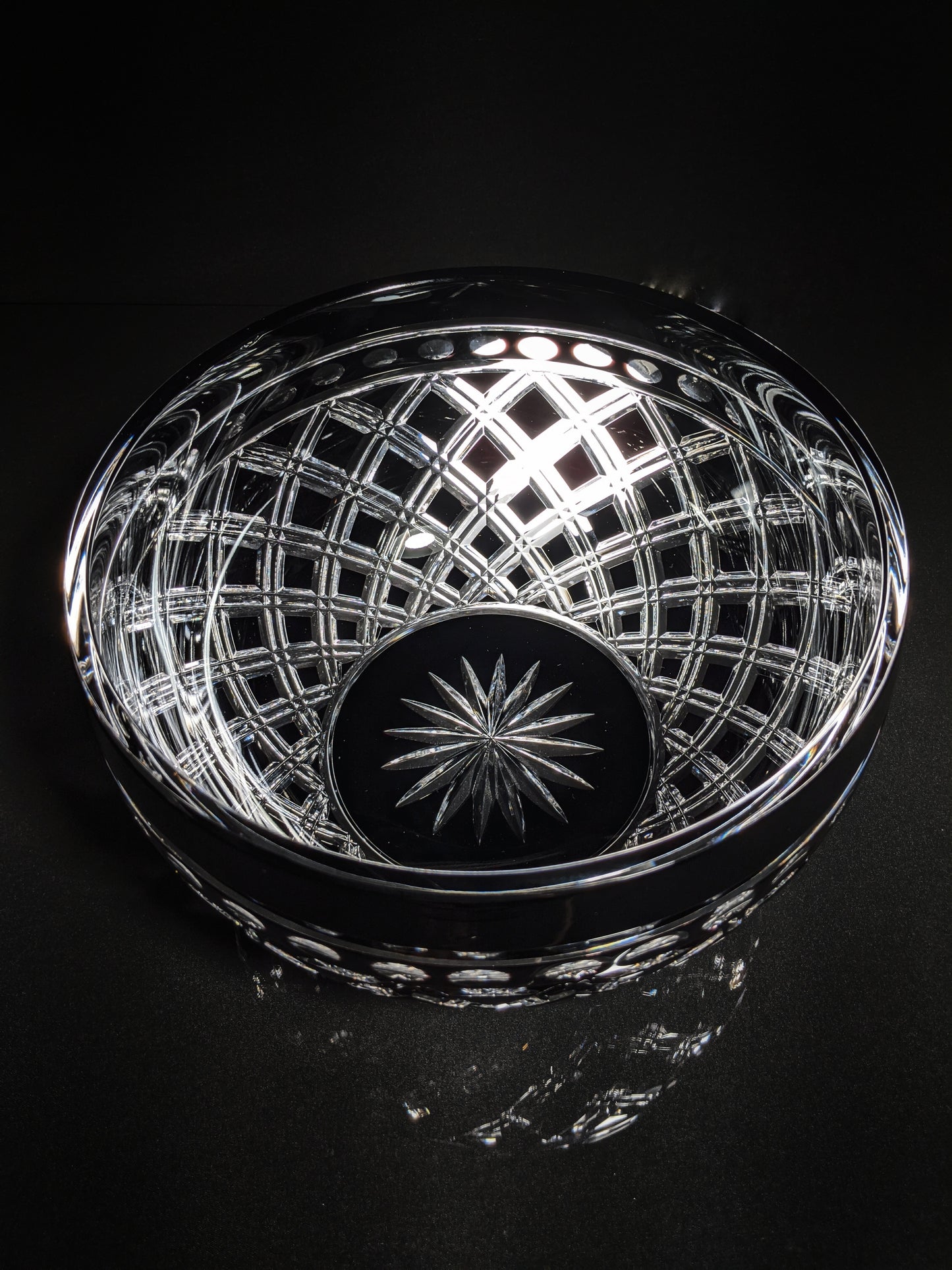 Black Crystal Clear Cut Bowl 9" diameter
