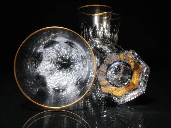 Faberge  Crystal Aurora Highball  Glasses with gold painted rim set of 4 NIB