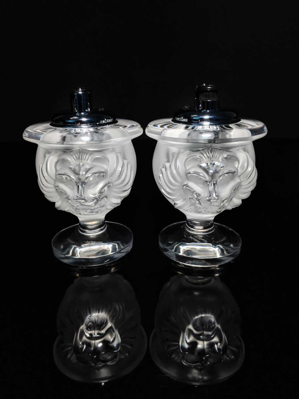 Lalique Crystal Tête de Lion Table Lighter