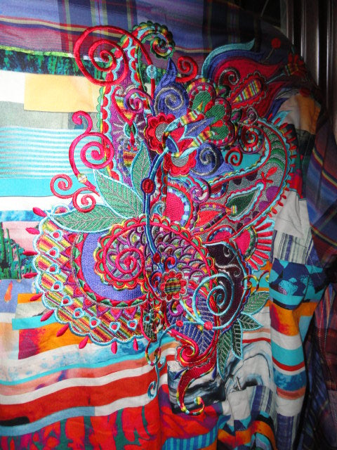 Robert Graham Breaking Lands Multicolor Collage Embroidered Shirt — Large