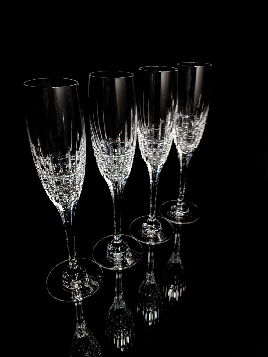 Faberge Crown Clear Cut Crystal Champagne Flutes Set of 6 NIB