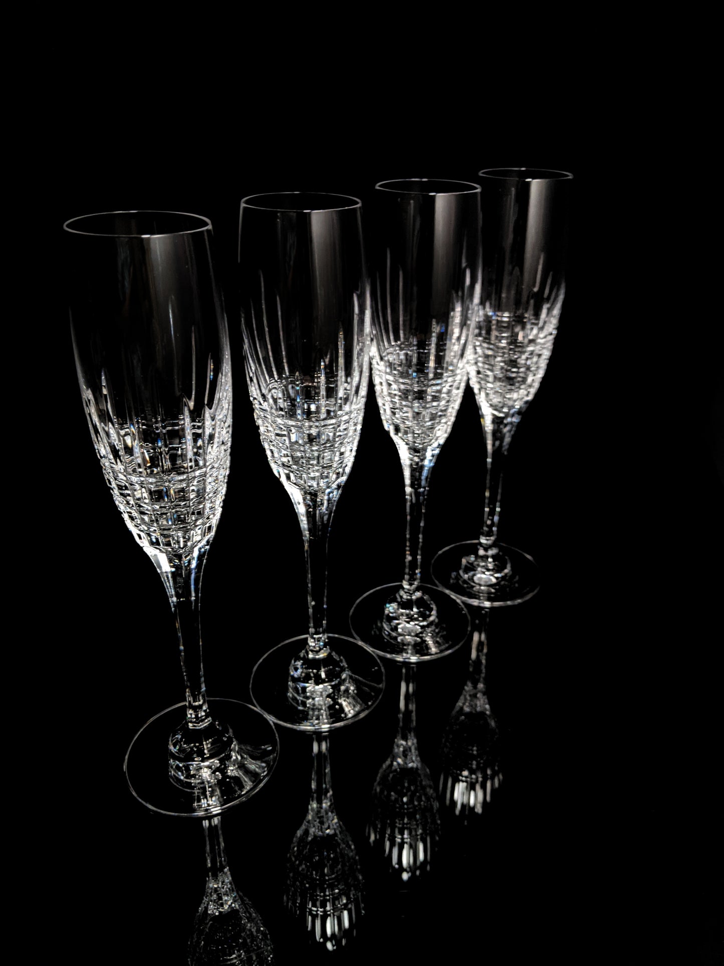 Faberge Crown Clear Cut Crystal Champagne Flutes Set of 6 NIB