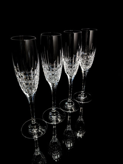 Faberge Crown Clear Cut Crystal Champagne Flutes Set of 6 NIB