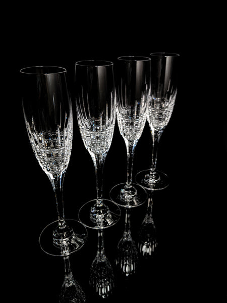 Faberge Crown Clear Cut Crystal Champagne Flutes Set of 6 NIB