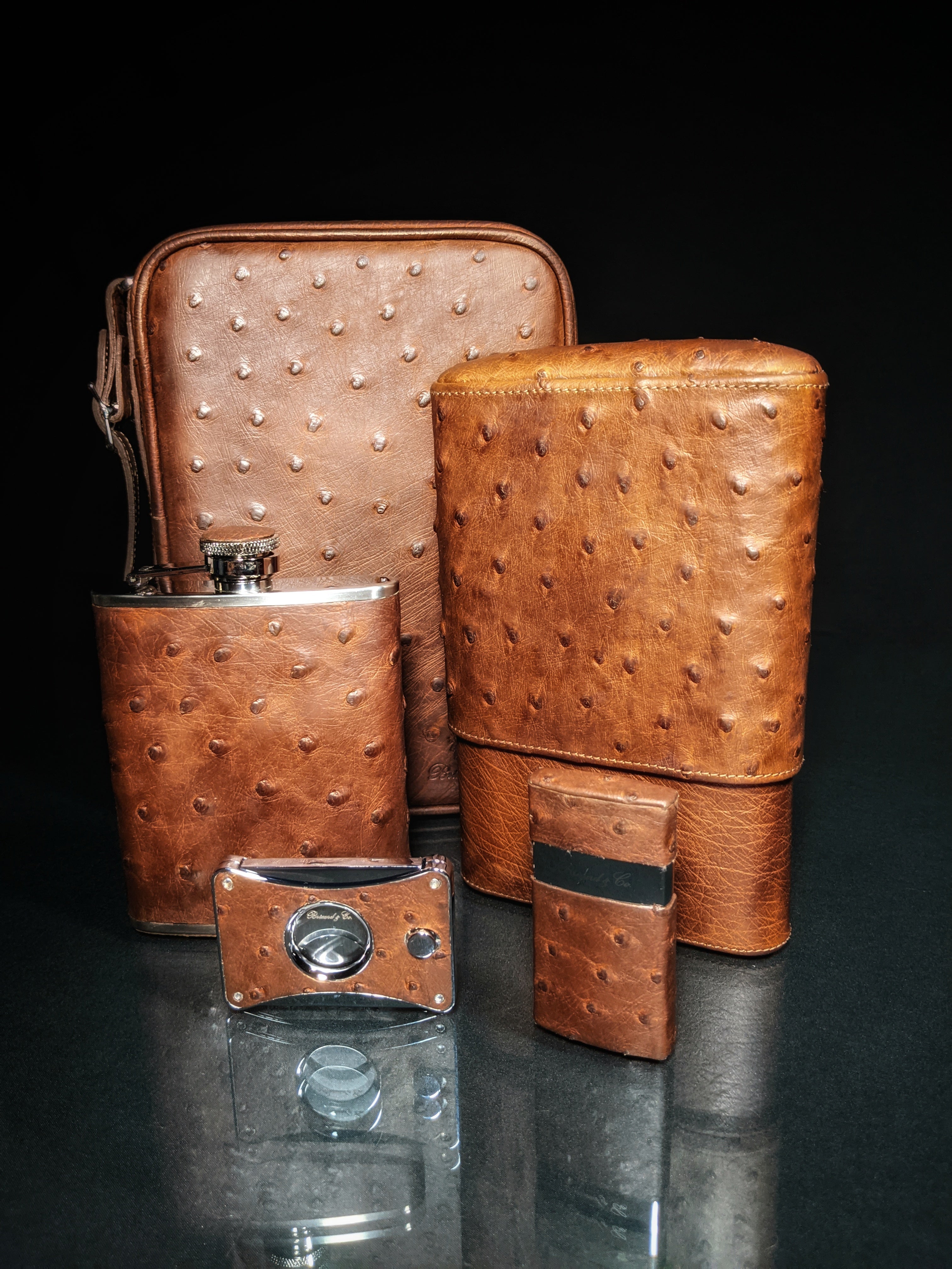 Brizard and Co Havana Traveler in Genuine Saddle Ostrich with Cutter and Lighter
