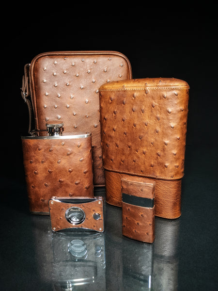 Brizard and Co Havana Traveler in Genuine Saddle Ostrich with Cutter and Lighter