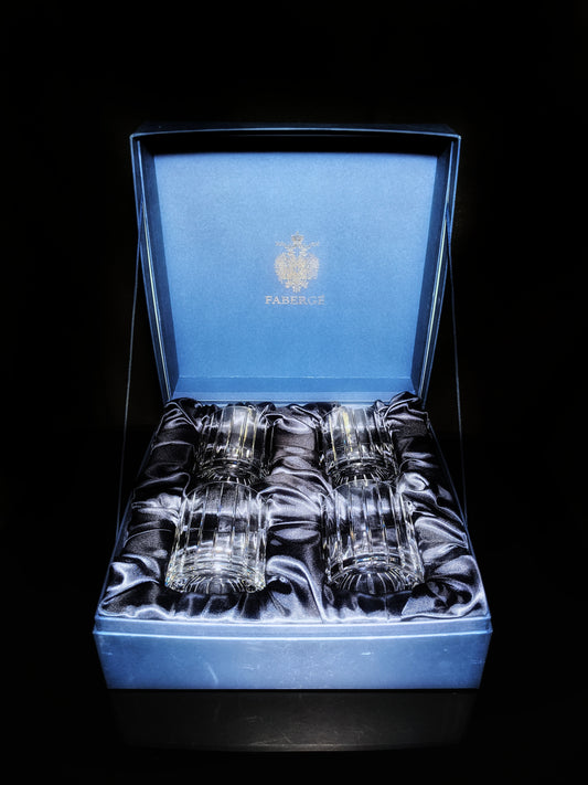 Faberge Atelier Crystal Collection  Highball Glasses set of 4 NIB  5 1/4" H x 2 7/8" W