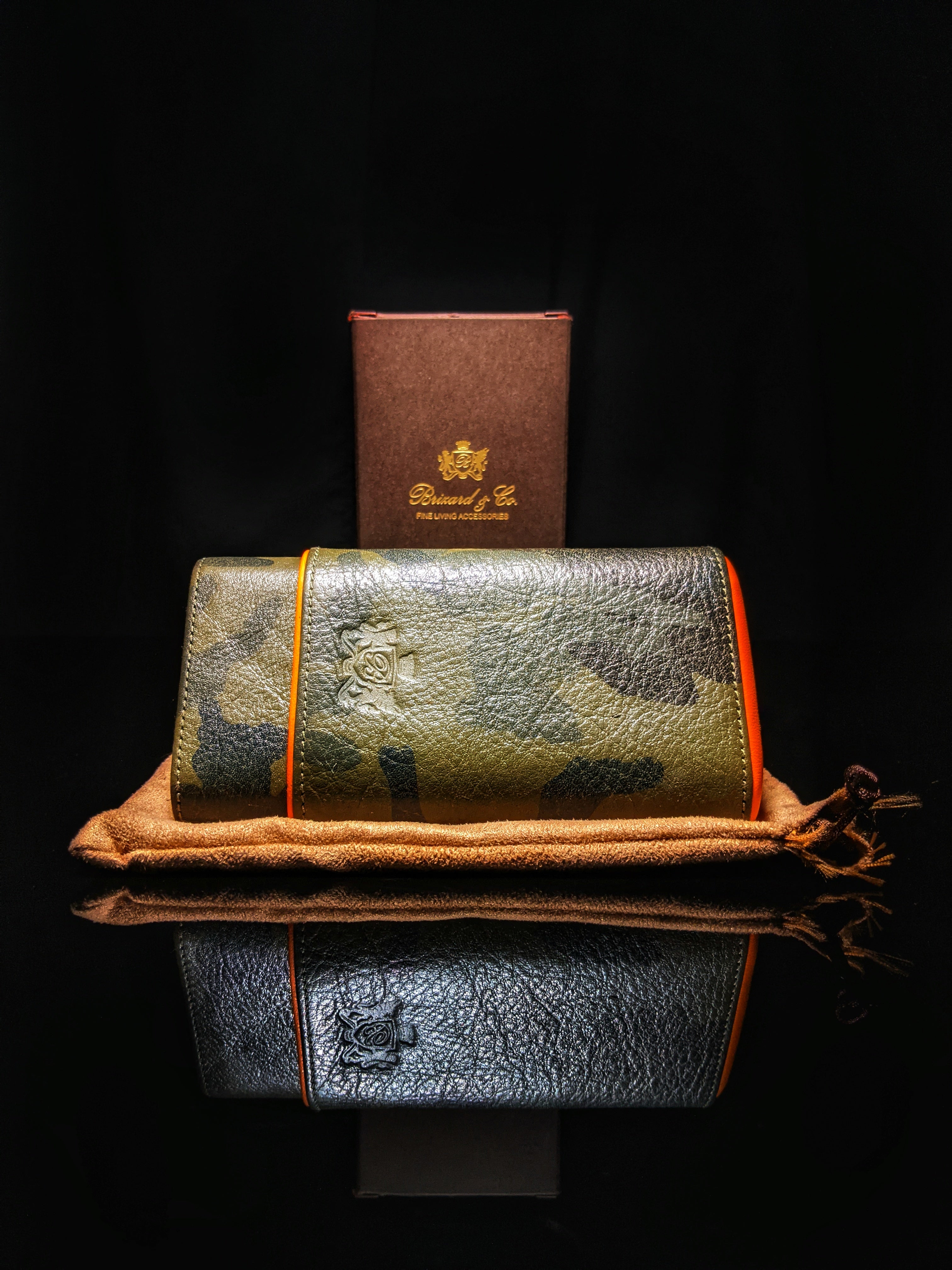 Brizard and Co. Show Band 3 Cigar Case — Camouflage & Orange Leather