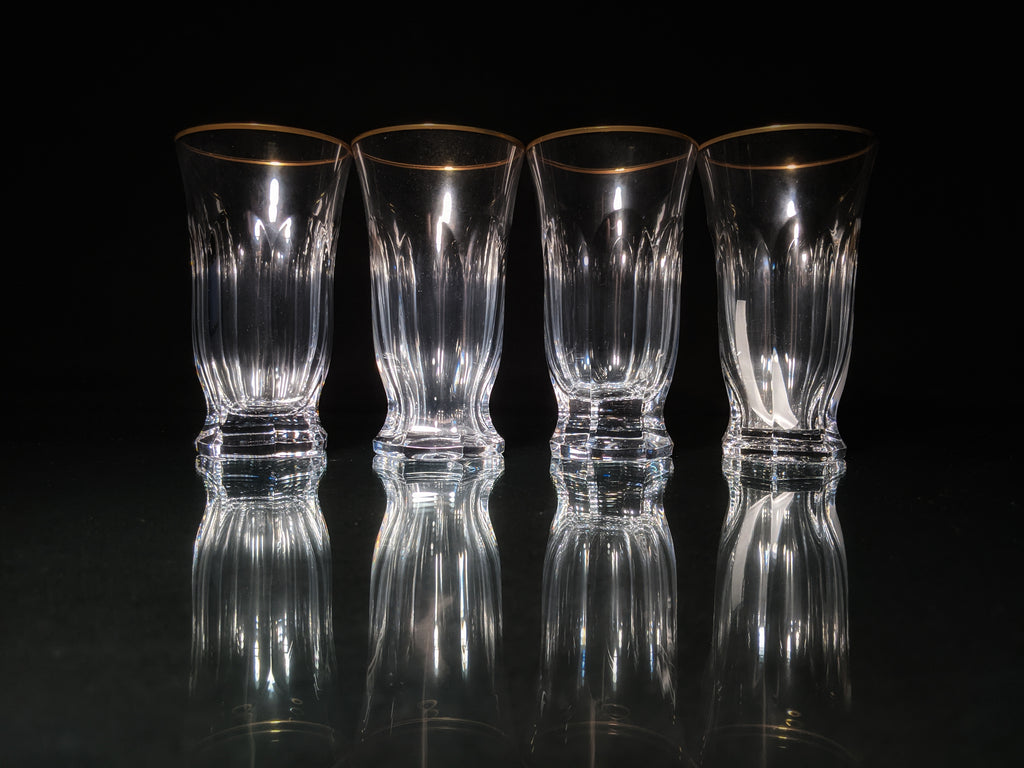 Faberge  Crystal Aurora Highball  Glasses with gold painted rim set of 4 NIB