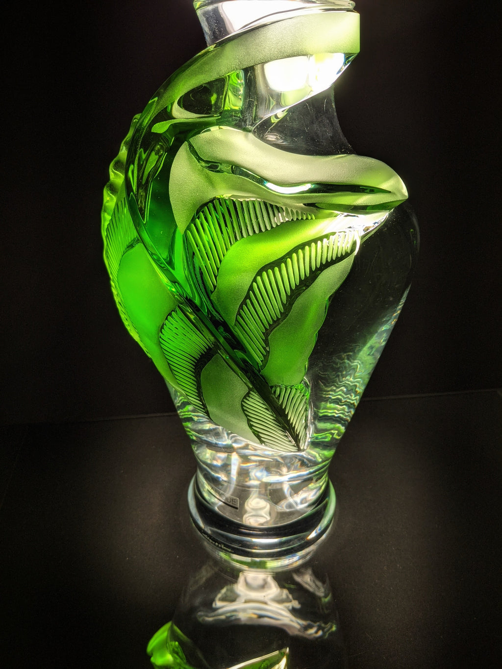 Lalique Tanega 14" Emerald Green Vase