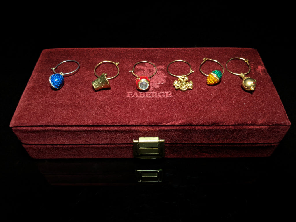 Fabergé Crystal Glass Charms — Set of 6 in Original Velvet Box