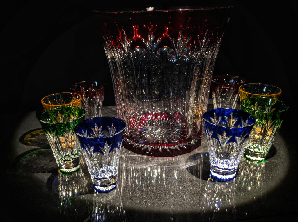 Faberge Crystal Ice Bucket with shot glasses