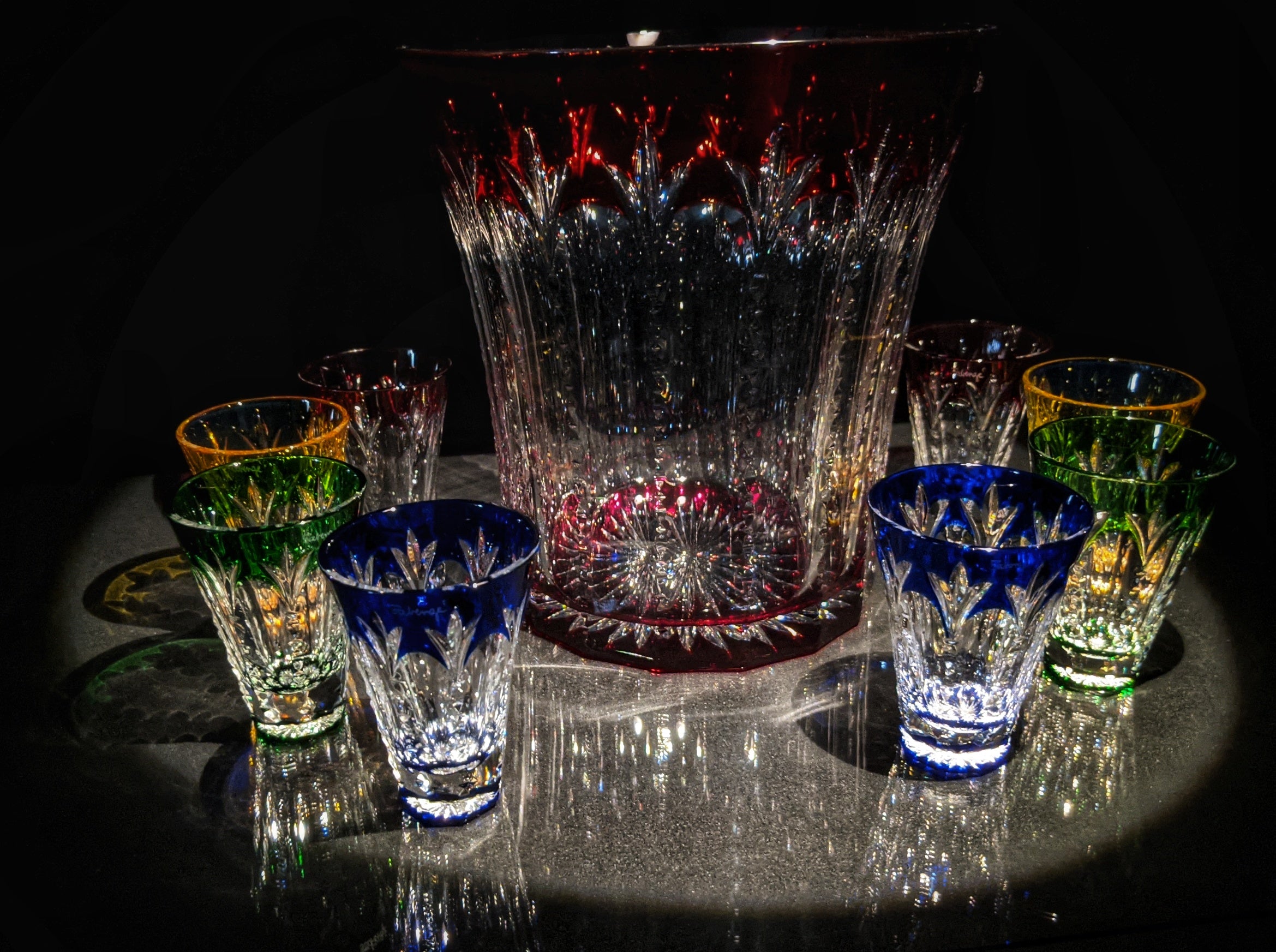 Faberge Crystal Ice Bucket with shot glasses